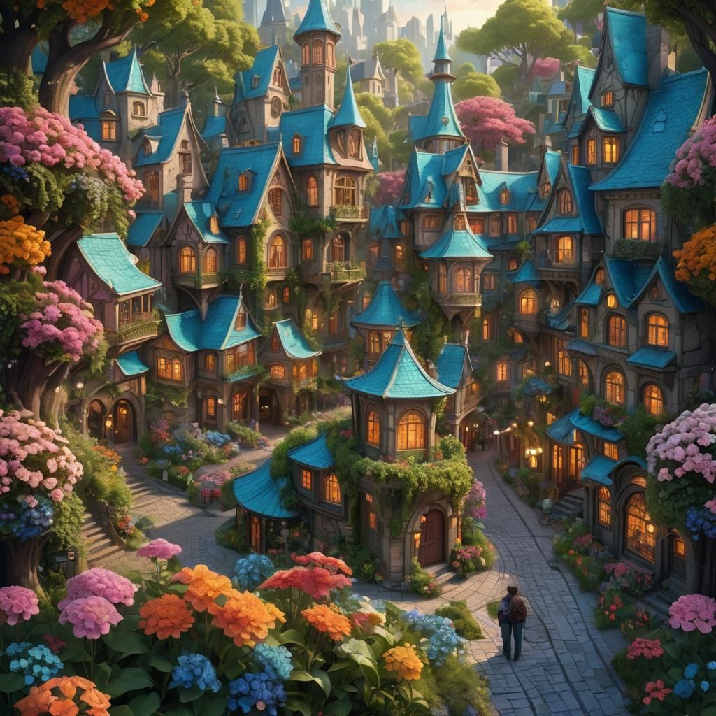 Floral Forest City in Art Nouveau Style