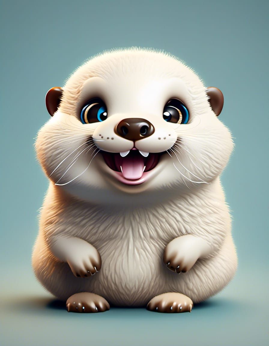 Grotesque Caricature of a Fuzzy Otter Pup
