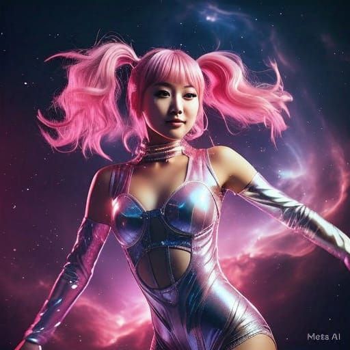 Japanese Pop Star Leaps into Vibrant Nebula in Hyper-Realist...