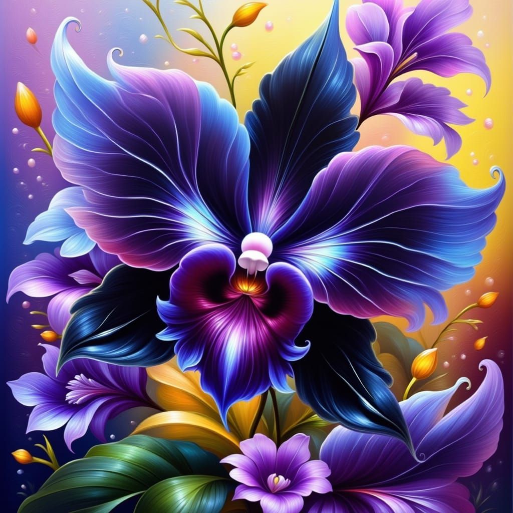 Vibrant Black Orchid in Graffiti Style