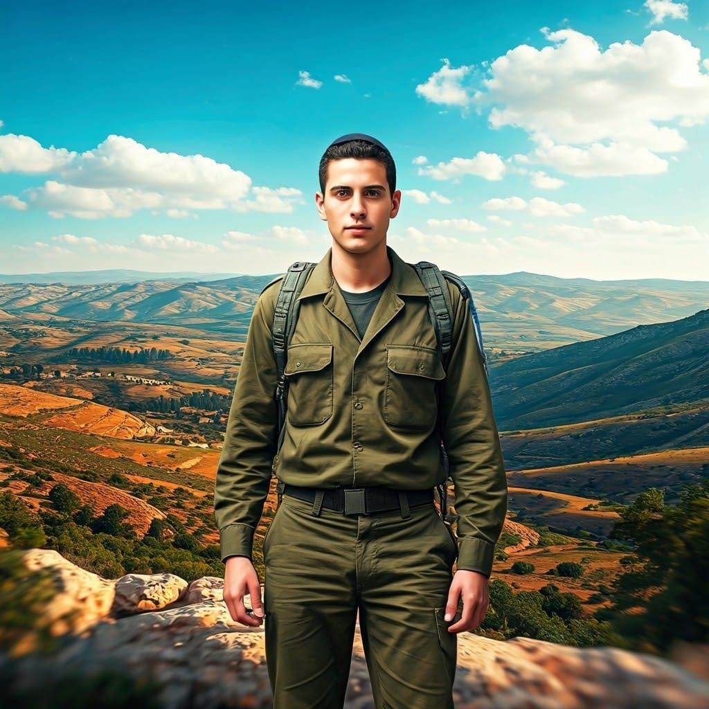 Israeli Soldier in Sun-Drenched Jerusalem Landscape