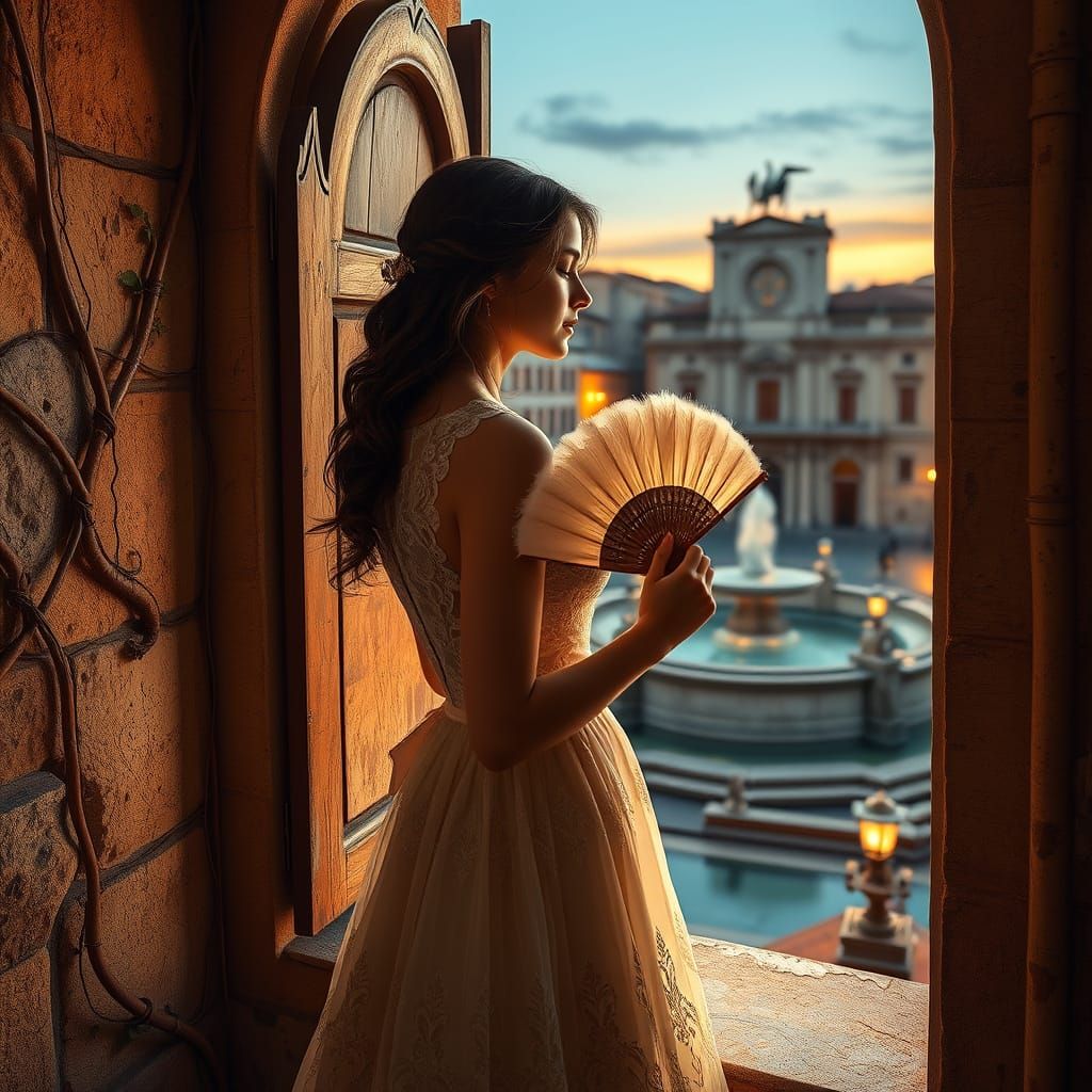 Italian beautiful girl at window