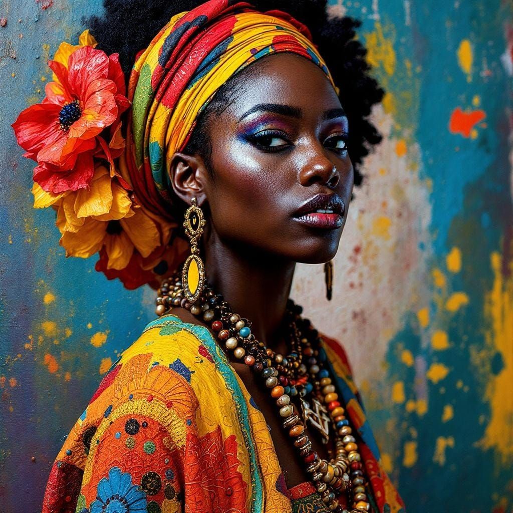 Haitian Woman Portrait in Impasto Slime Paint