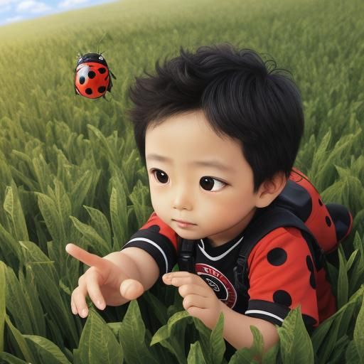 Boy and Ladybug: A Moment of Wonder