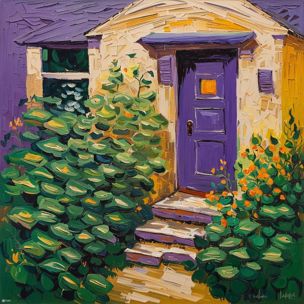 Cottage Covered in Creepers as Impasto Painting