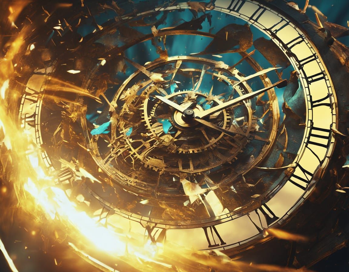 Time Travel Event with Shattered Clock Faces