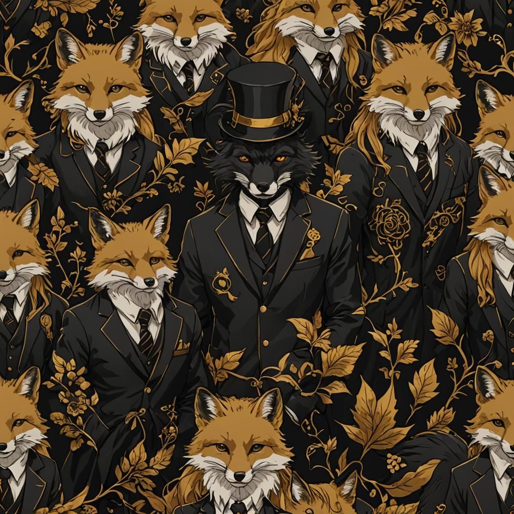 Dark Academia Black Gold Fox Image