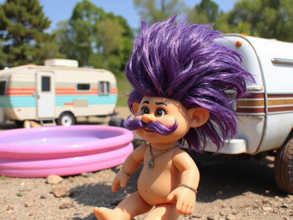 Purple Mullet Troll Doll in Trailer Park