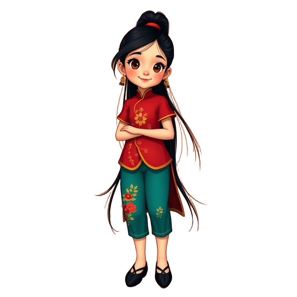 Vietnamese Girl in Red Áo Dài, Don Bluth Style