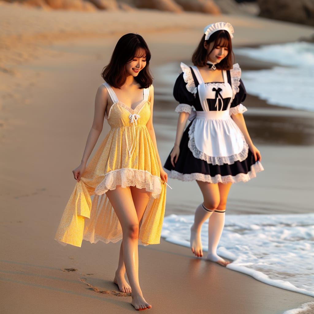 Girls on Beach at Sunset