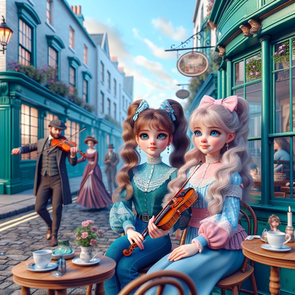 Two adorable blonde Teenager Doll-Girls with ponytail and pi...