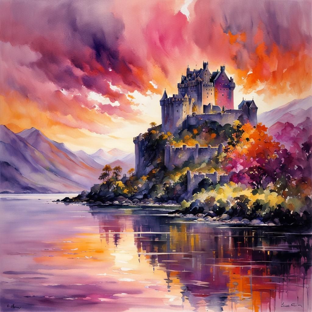 Eileen Donan Castle: Watercolor Double Exposure