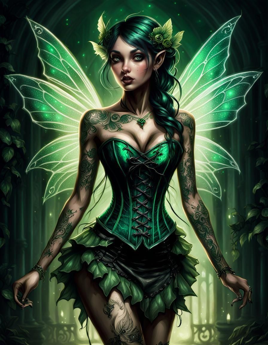 Mystical Dark Fantasy Pinup Sprite in Bohemian Style