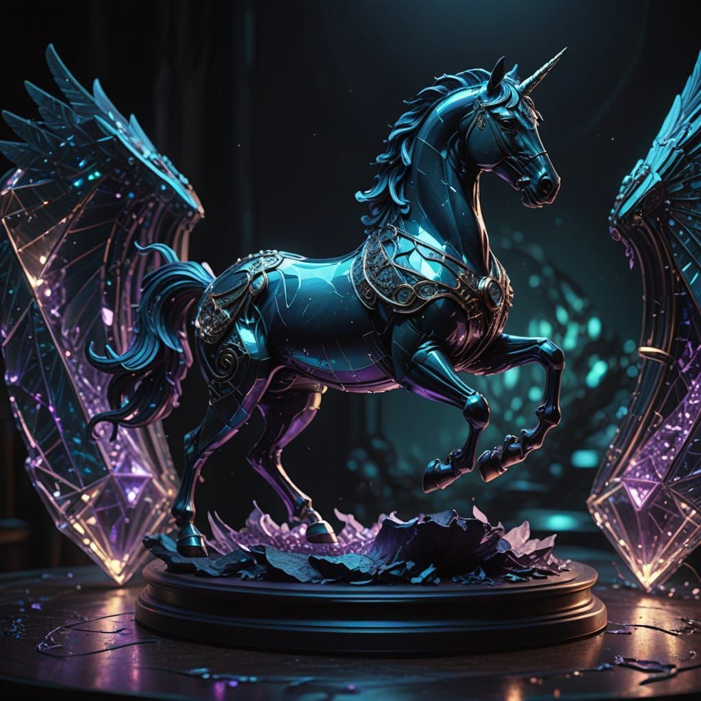 Glowing Pegasus Sculpture in Dark Diamond Form