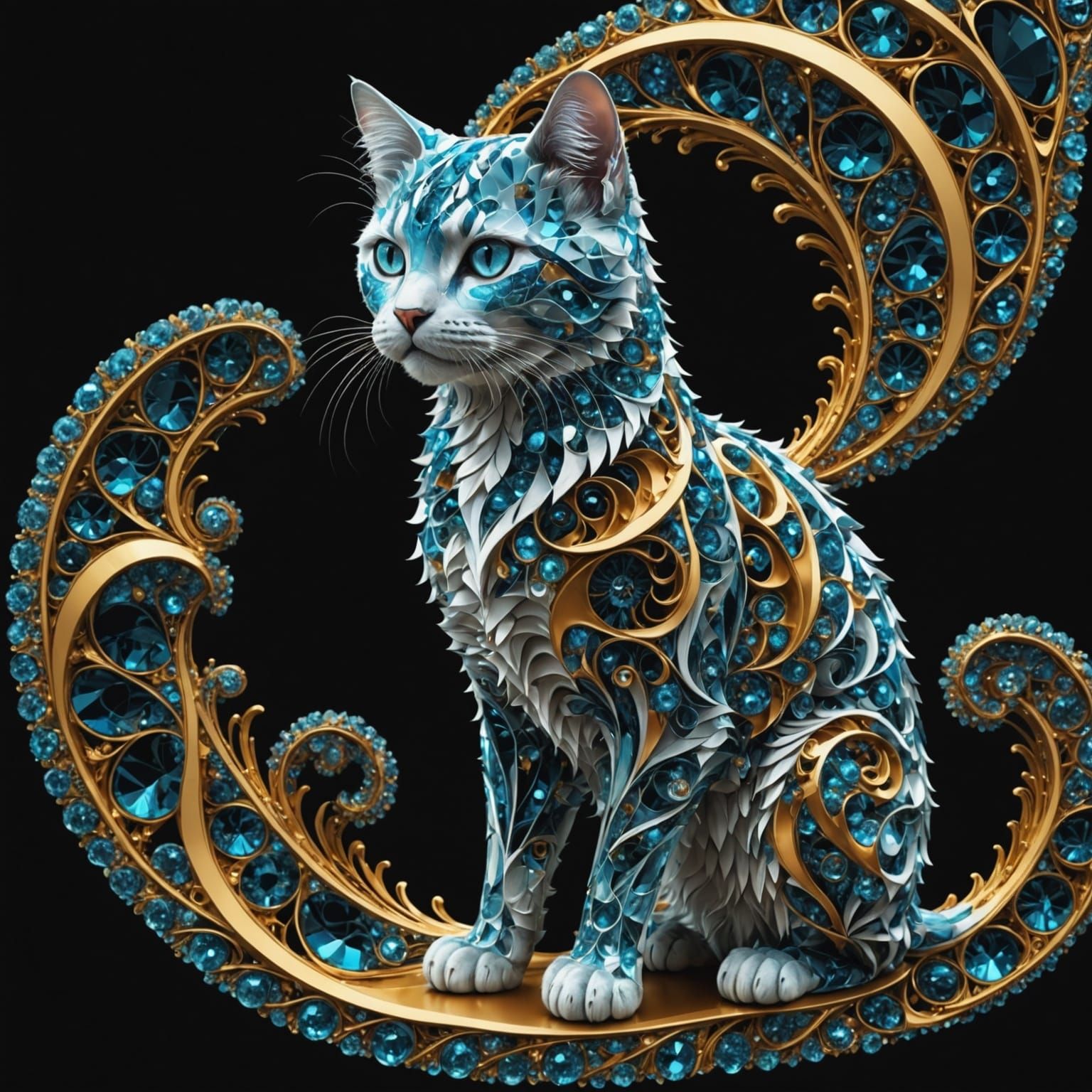 Crystal Fractal Cat: Intricate Digital Art