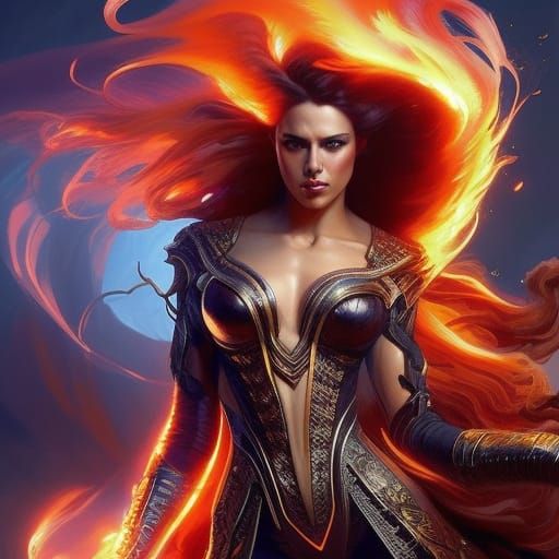 Fiery Haired Character Portrait in Hyperdetailed Style