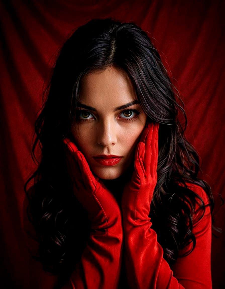 High-Contrast Photo of Woman with Red Fabric