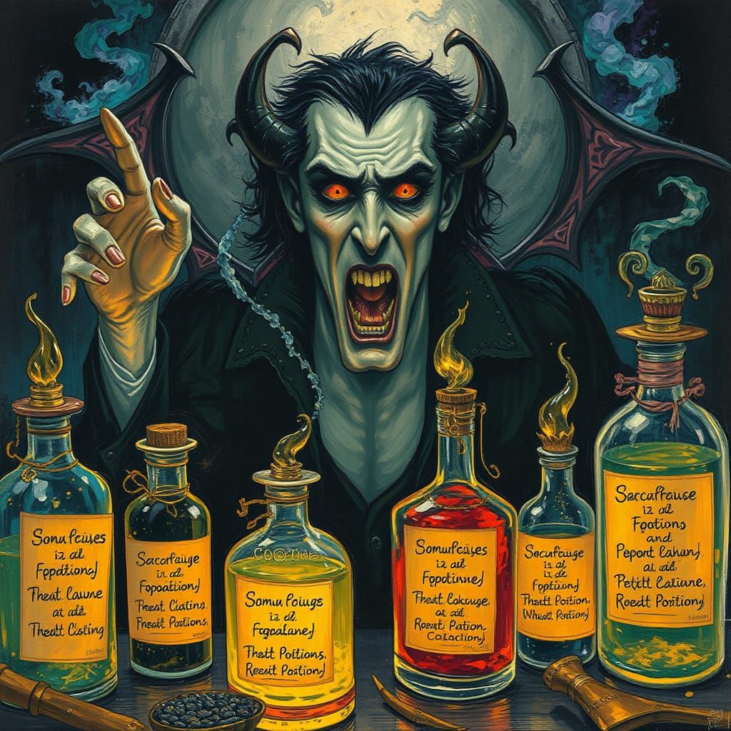 Mystical Vampire's Lair with Whimsical Potions in Expressive...