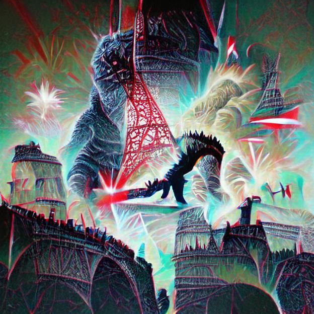 Godzilla Attacks Eiffel Tower: Film Poster Art