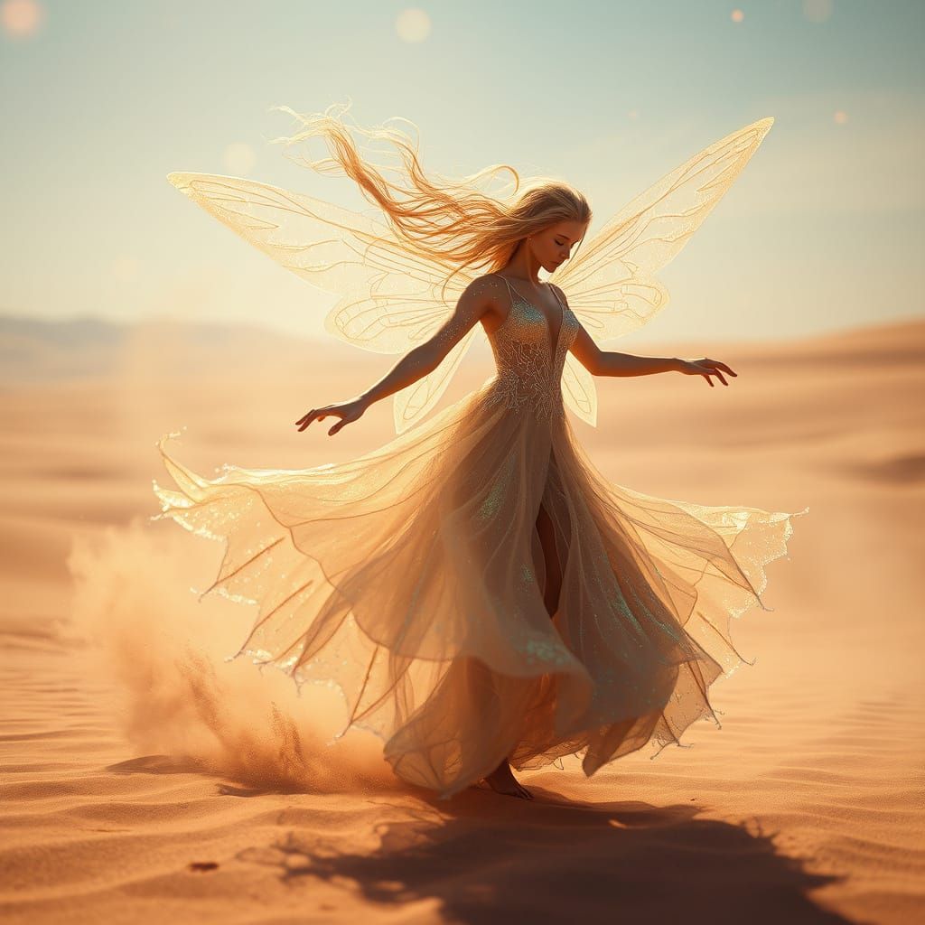 Ethereal Desert Fairy Dances in Cosmic Landscape