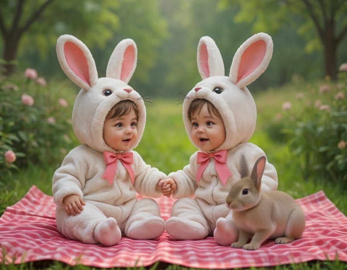 Toddlers in Rabbit Costumes in Toy Store
