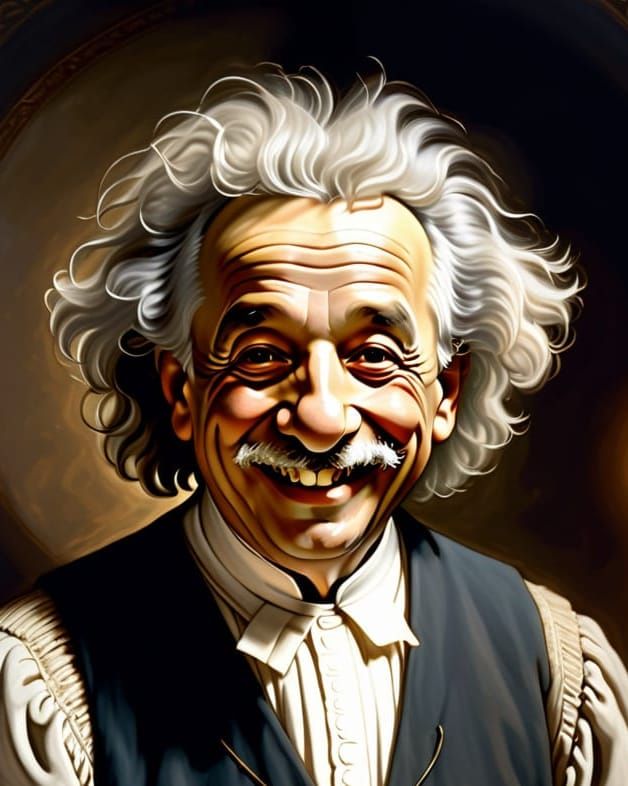 Einstein Smiles with Pi-Themed Pie in Renaissance Style