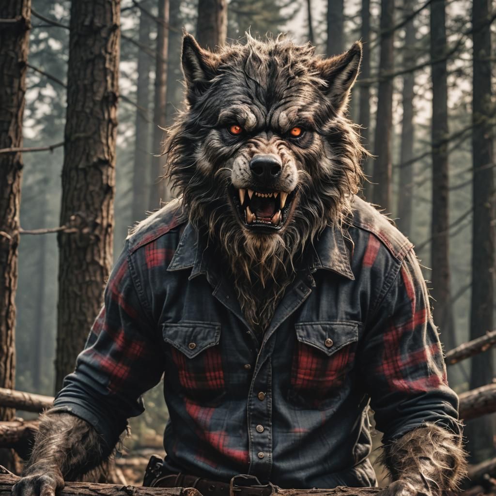 Hyperrealistic Werewolf Lumberjack in Cinematic Style