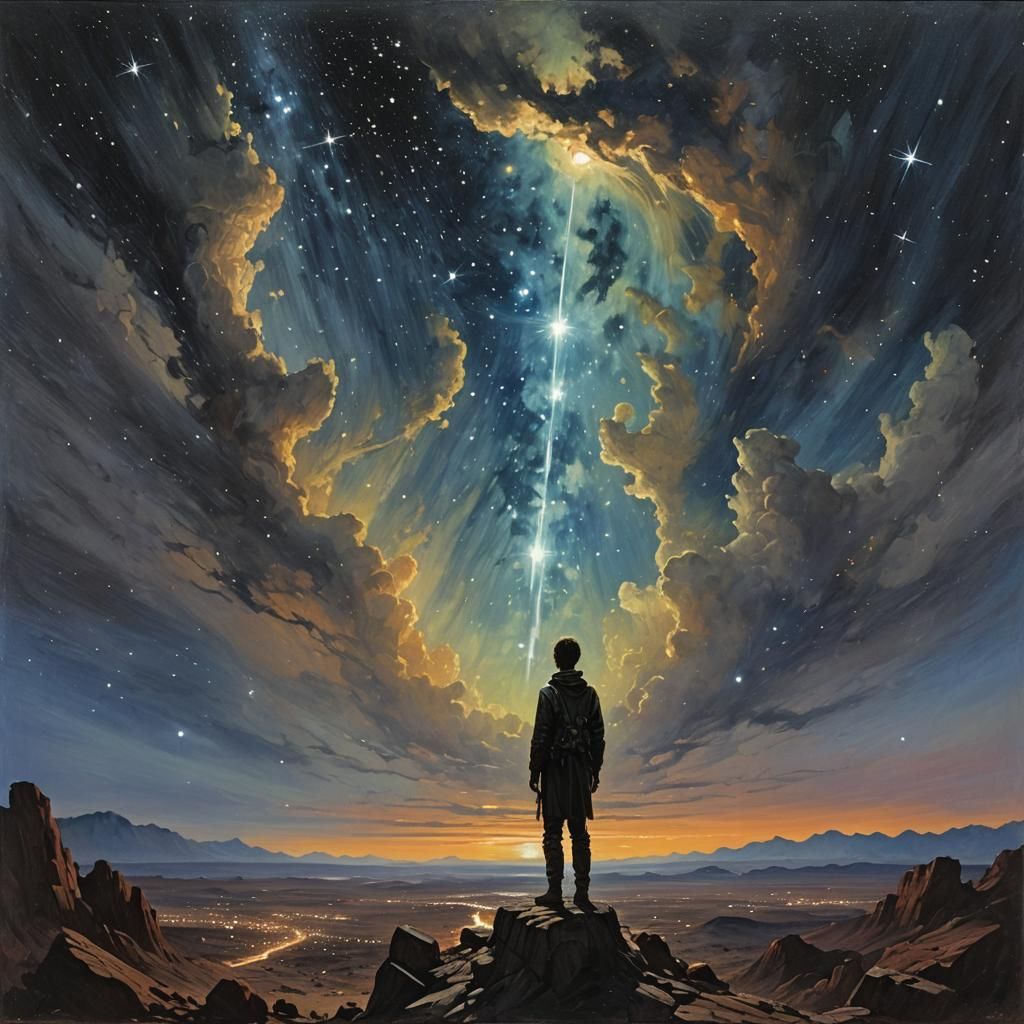 Stars Witnessing Sadness in Space, Oil Painting