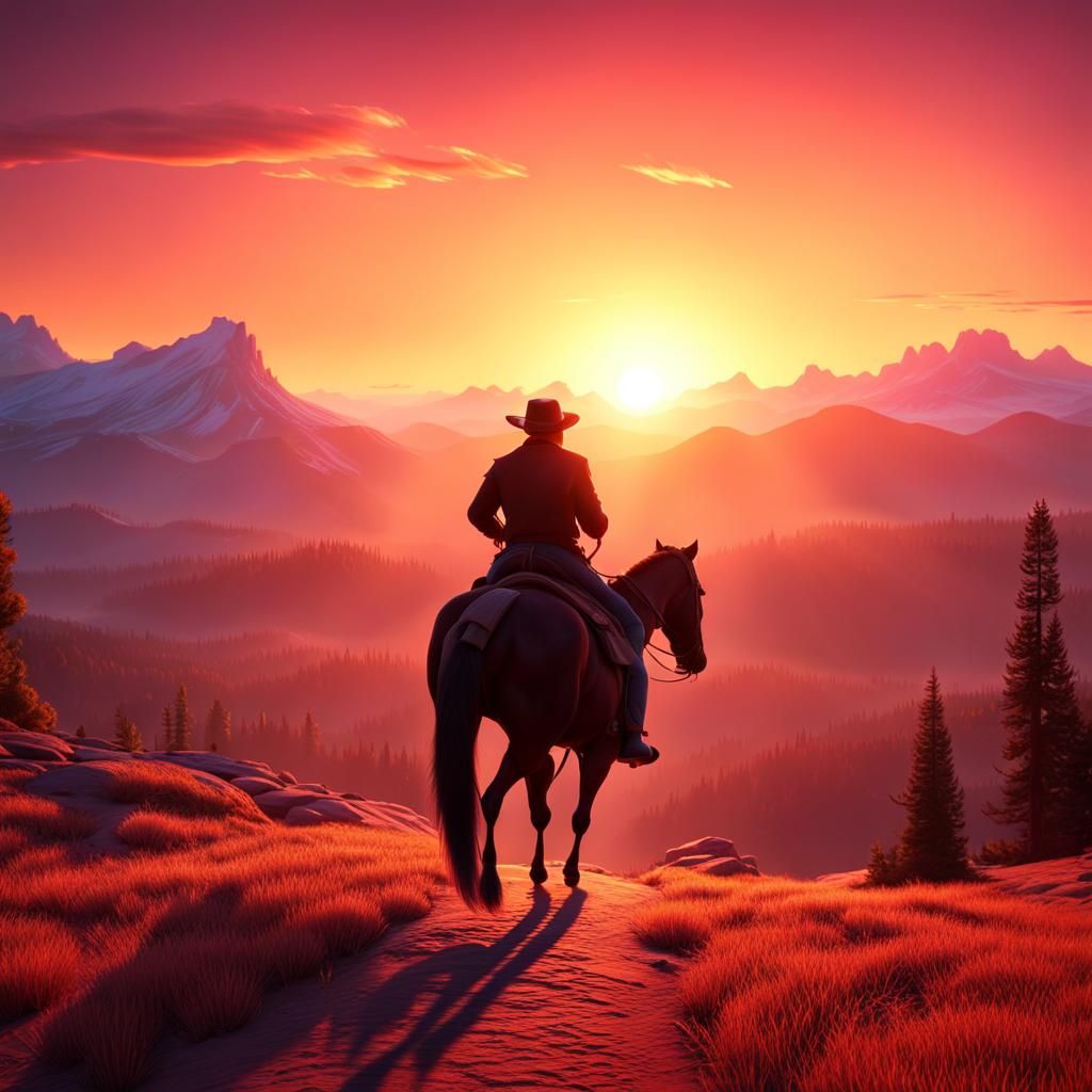 Cowboy Rides into Sunset: Pixar-Style 3D Digital Art