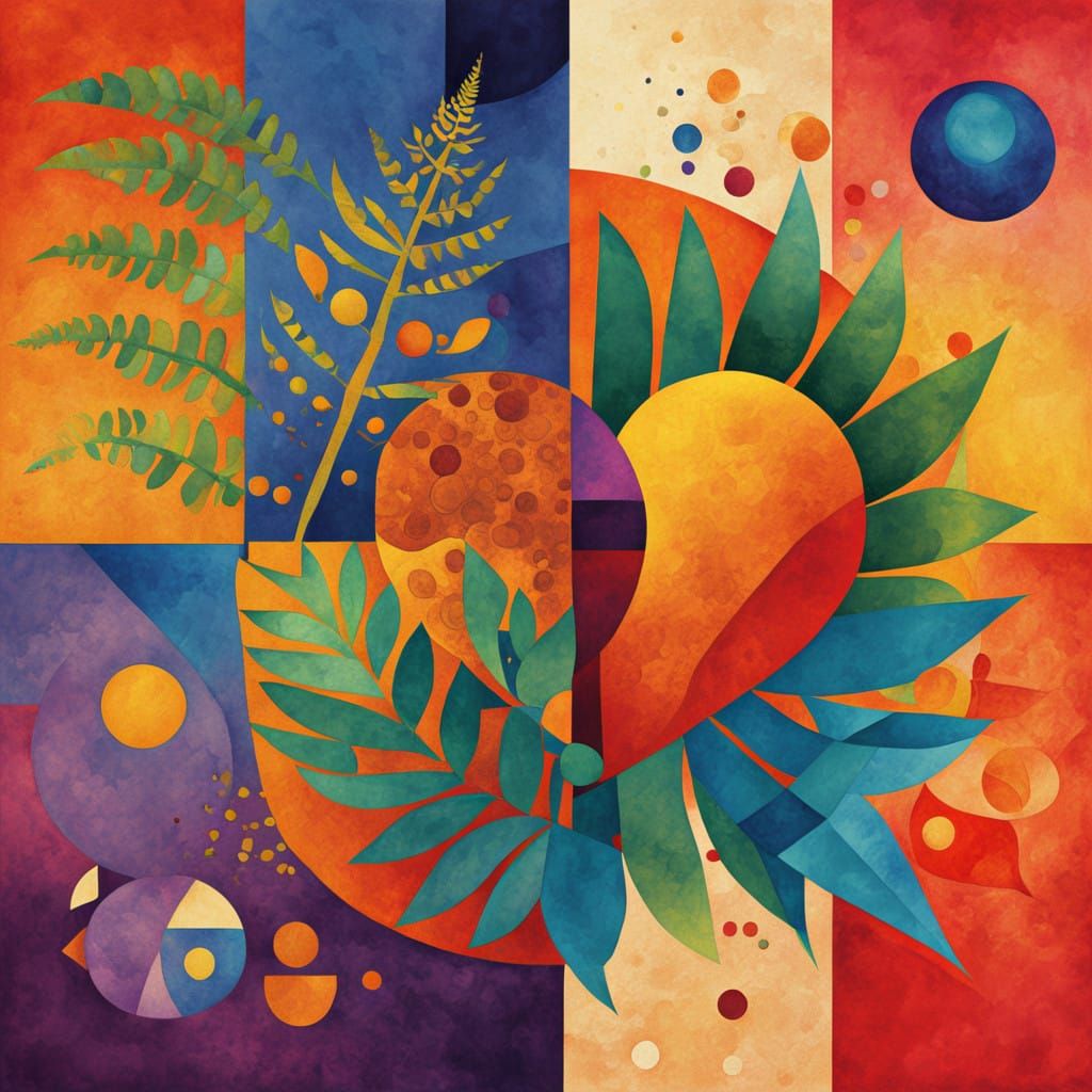 Surrealistic Mixed Media Art in Cubist Style with Floral and...