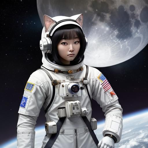 Lonely Astronaut Guided by AI Cat Robo Moon