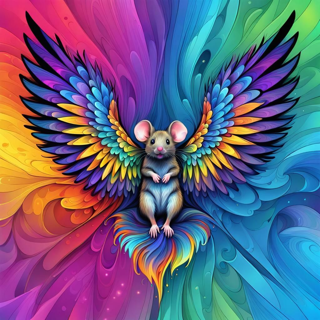 Colorful Winged Mouse in Abstract Storm