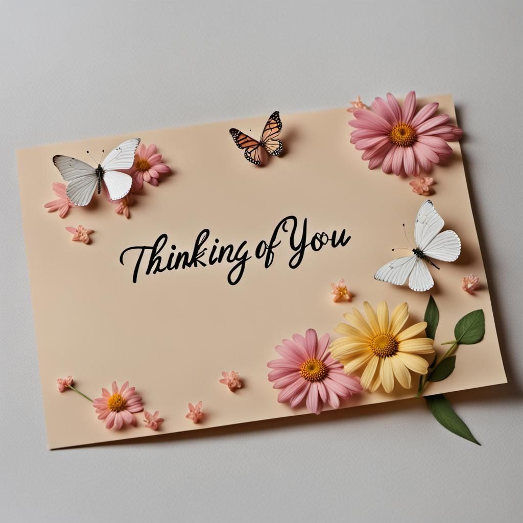 Thinking of You Card with Flowers and Butterflies