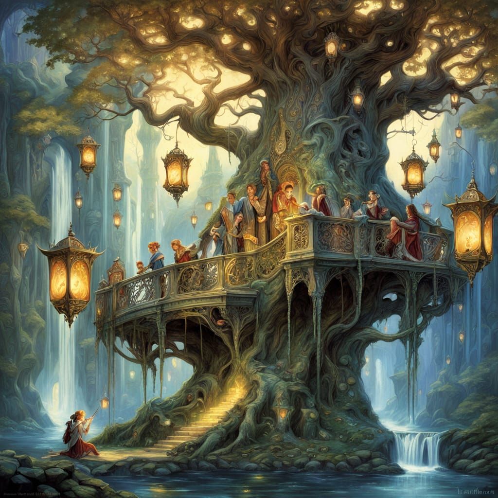 Elven City in Colossal Tree: Art Nouveau Fantasy