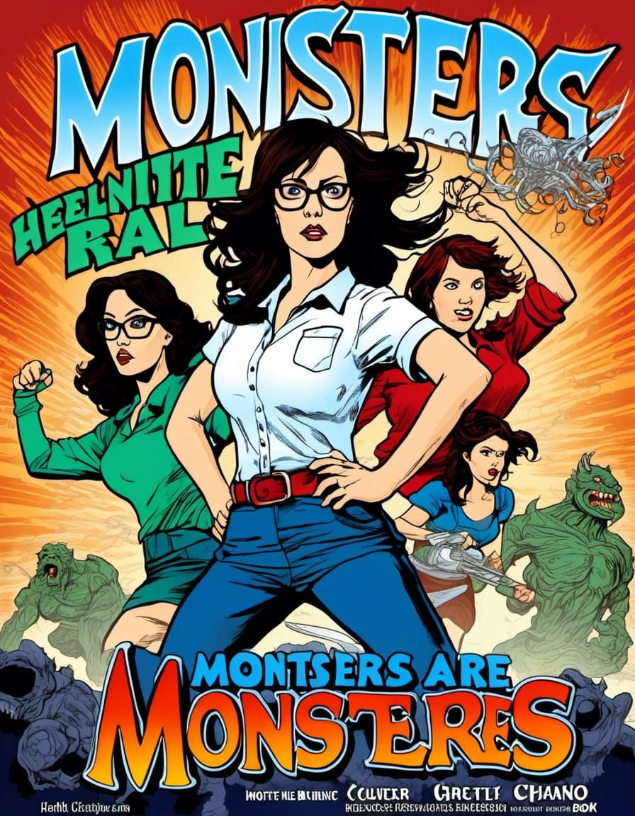Women Fight Monsters in Comic Art Movie Poster