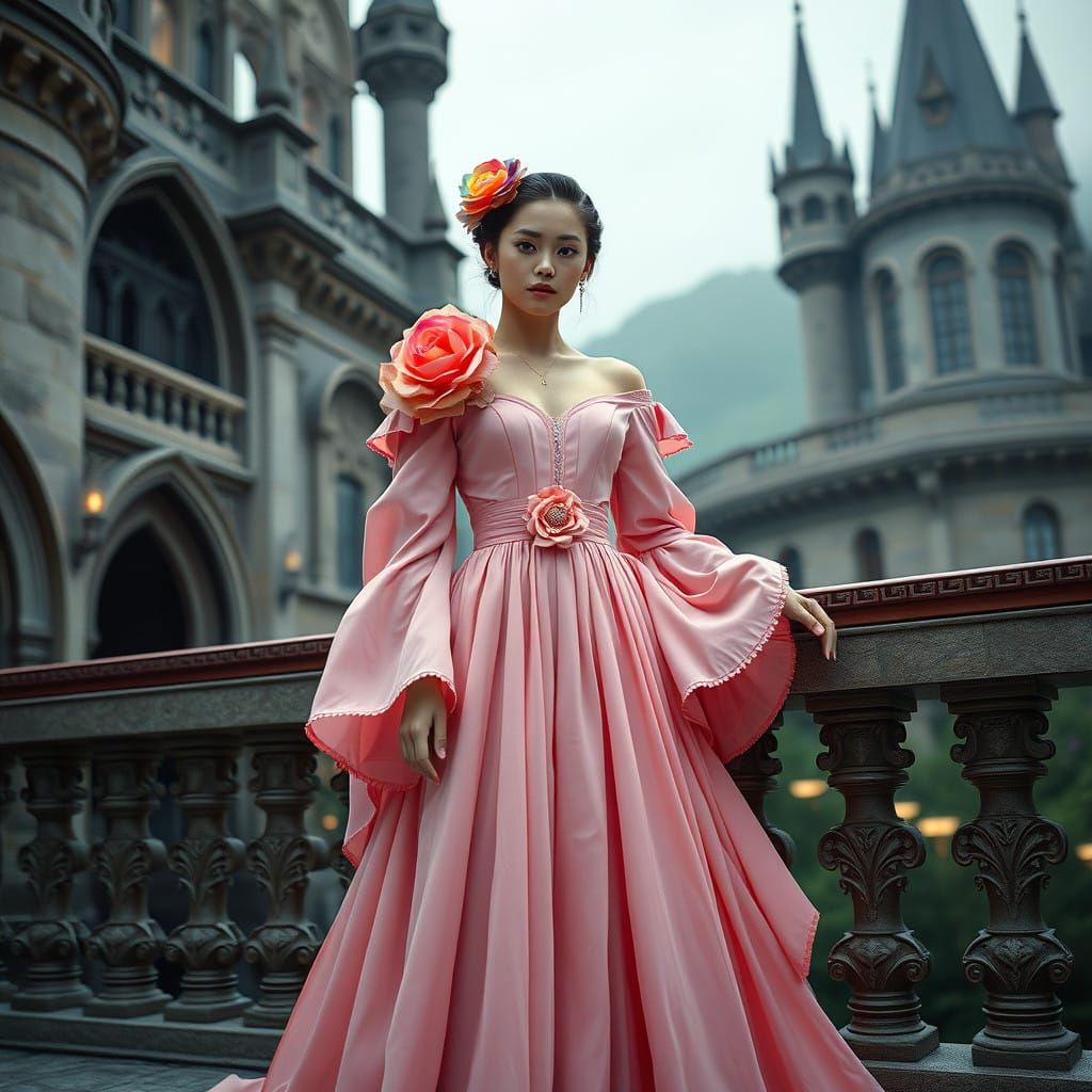 Regal Pink Goddess in Castle Balcony