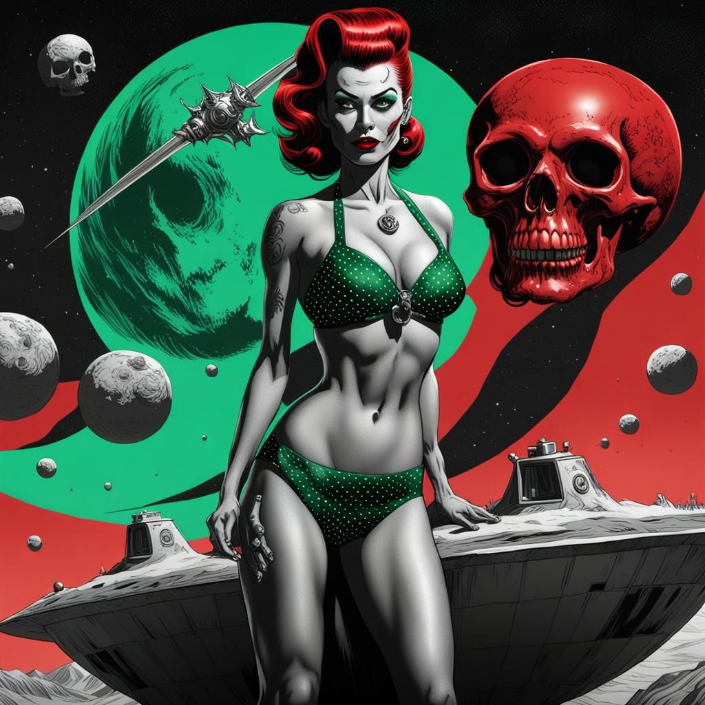 Gothic Pin-Up in Space: A Hyperrealistic Comic Book