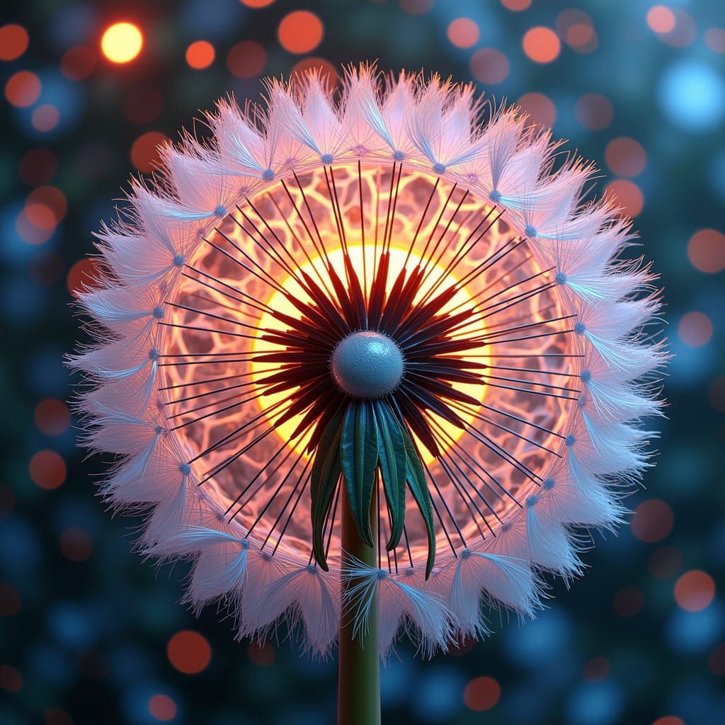 Surreal Dandelion Clock in Chrome Op-Art
