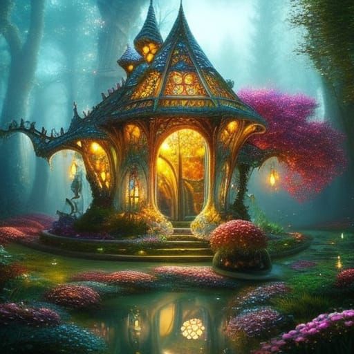 Glowing Fairy House in Art Nouveau Style
