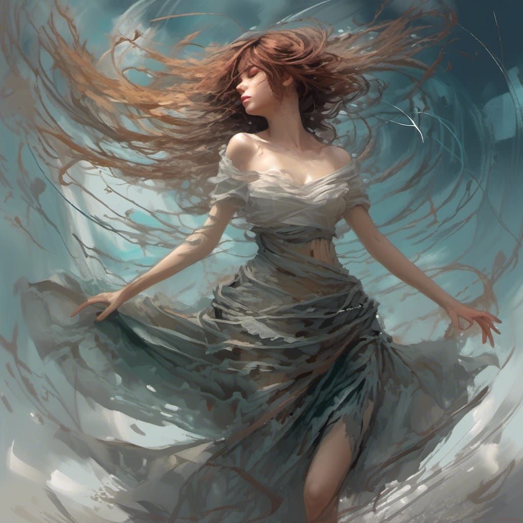 Haunted Beauty: Cosplay Girl in Wind, Digital Art
