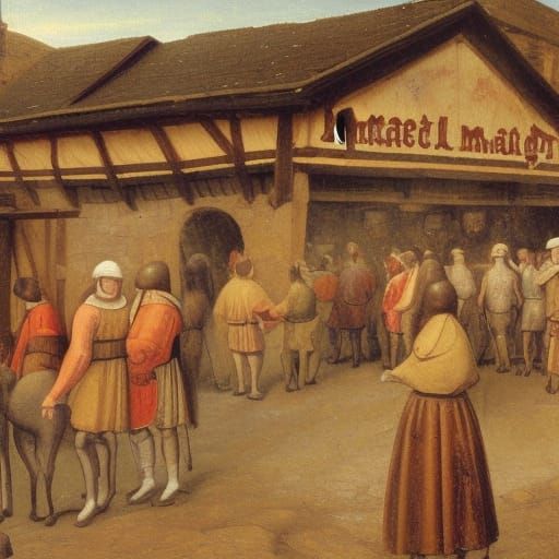 Lively Medieval Meat Market Scene