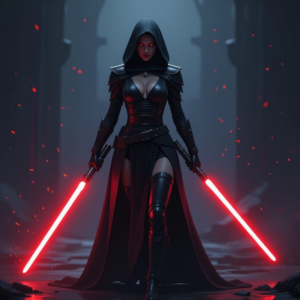 Sith Warrior in Epic Sci-Fi Battle Scene