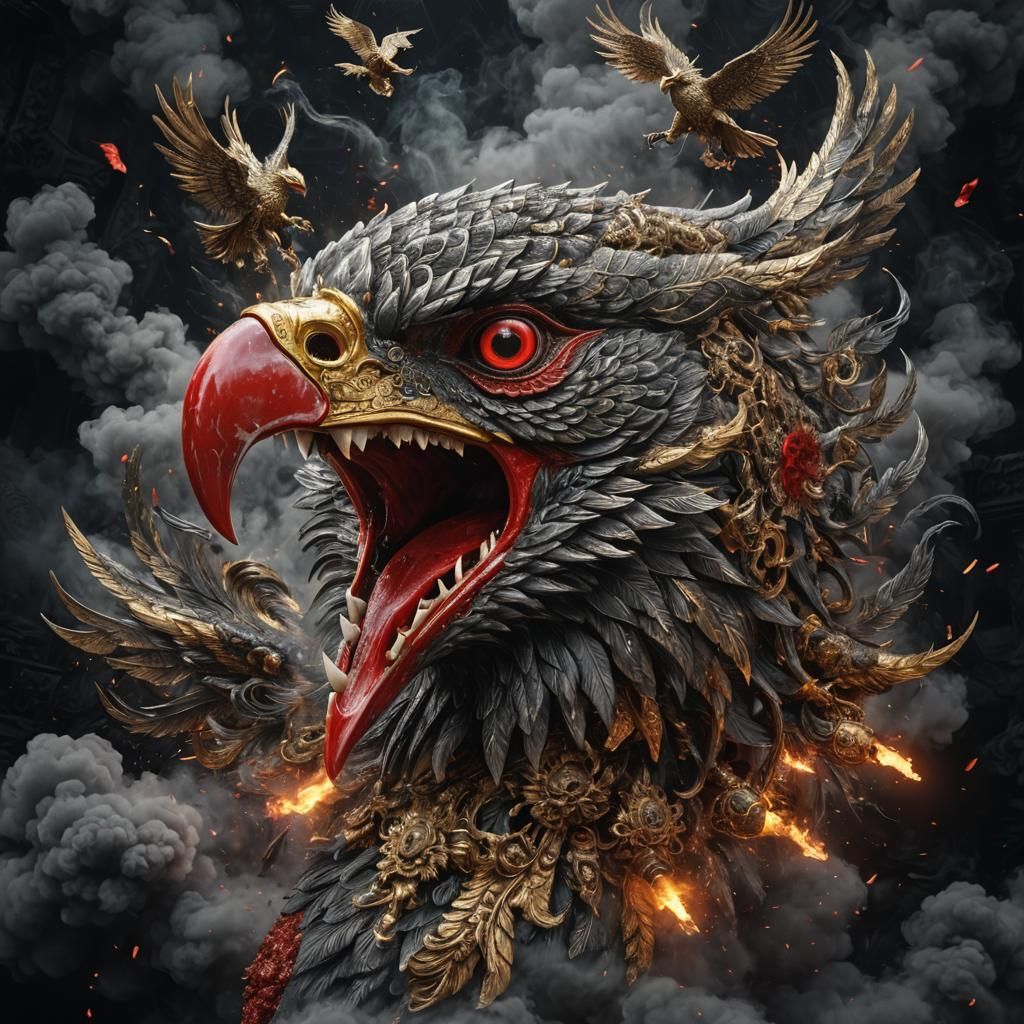 Surreal Thai Garuda Birds in Steampunk Style