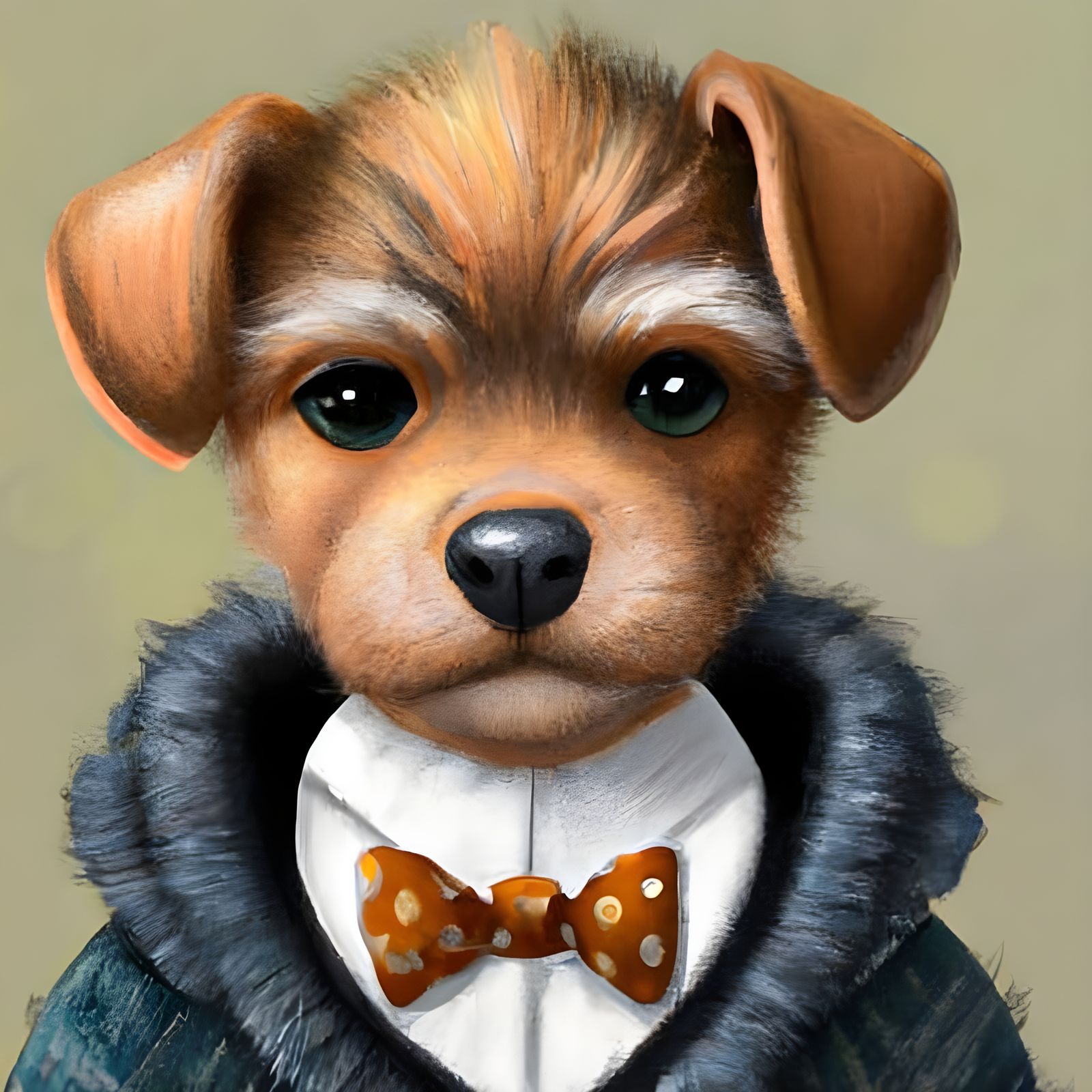 Puppy Portrait in Bow Tie with Space Background