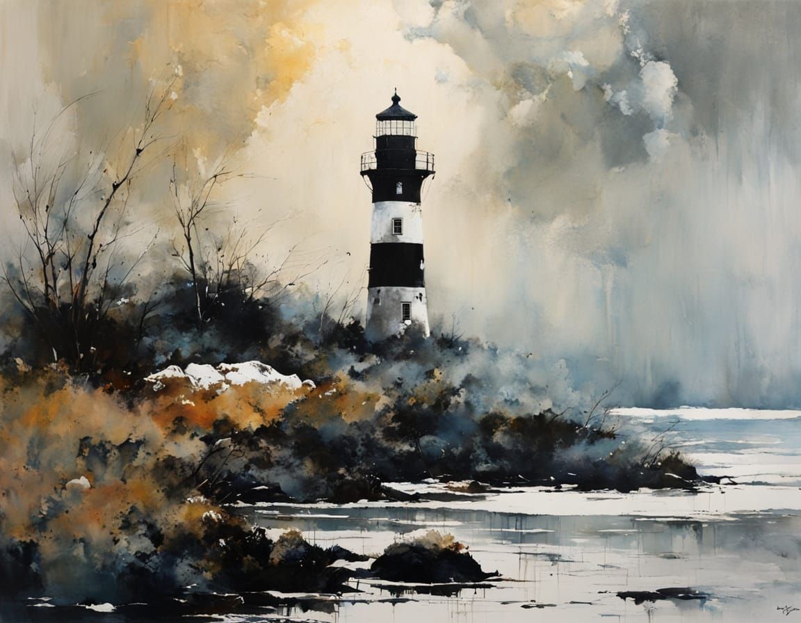 Winter Lighthouse Masterpiece in Vibrant Alcohol Ink