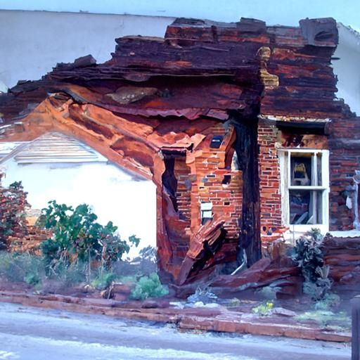 Falling Apart Brick House in Oil Painting Style