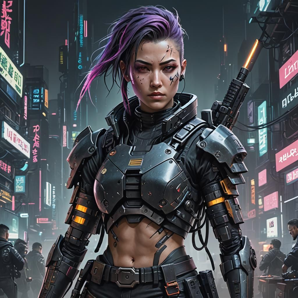Cyberpunk Woman Warrior in Digital Art Style