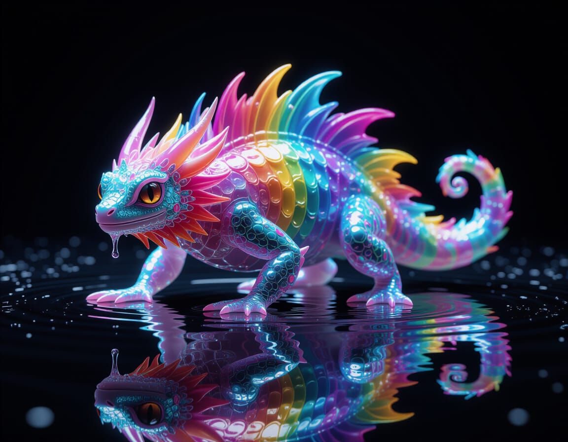 Hyperrealistic Wet Magical Creature in Vivid Colors