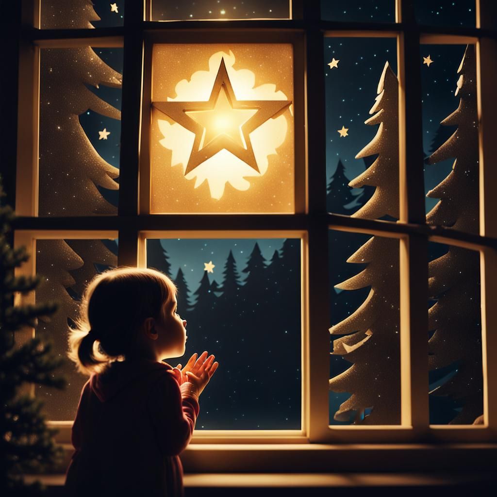 Girl Gazing at Future Home in Forest at Night