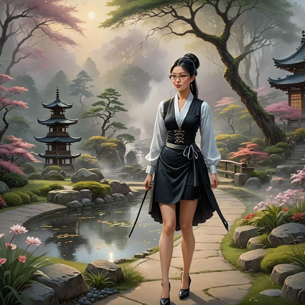 Japanese Woman in Zen Garden: Ethereal Fantasy
